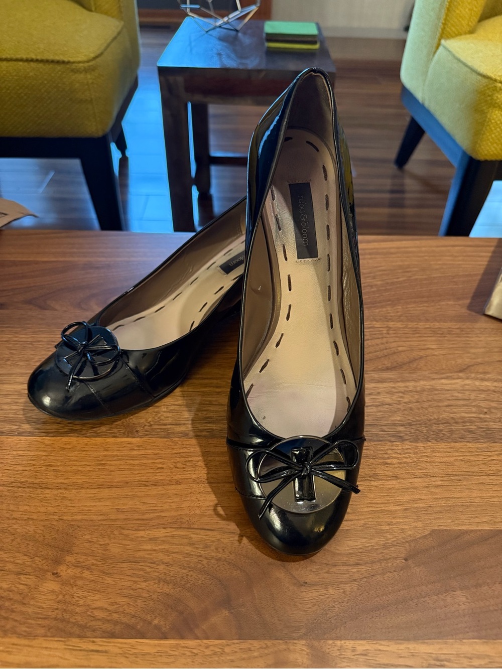 ruby & bloom Black Patent Wedge Heels